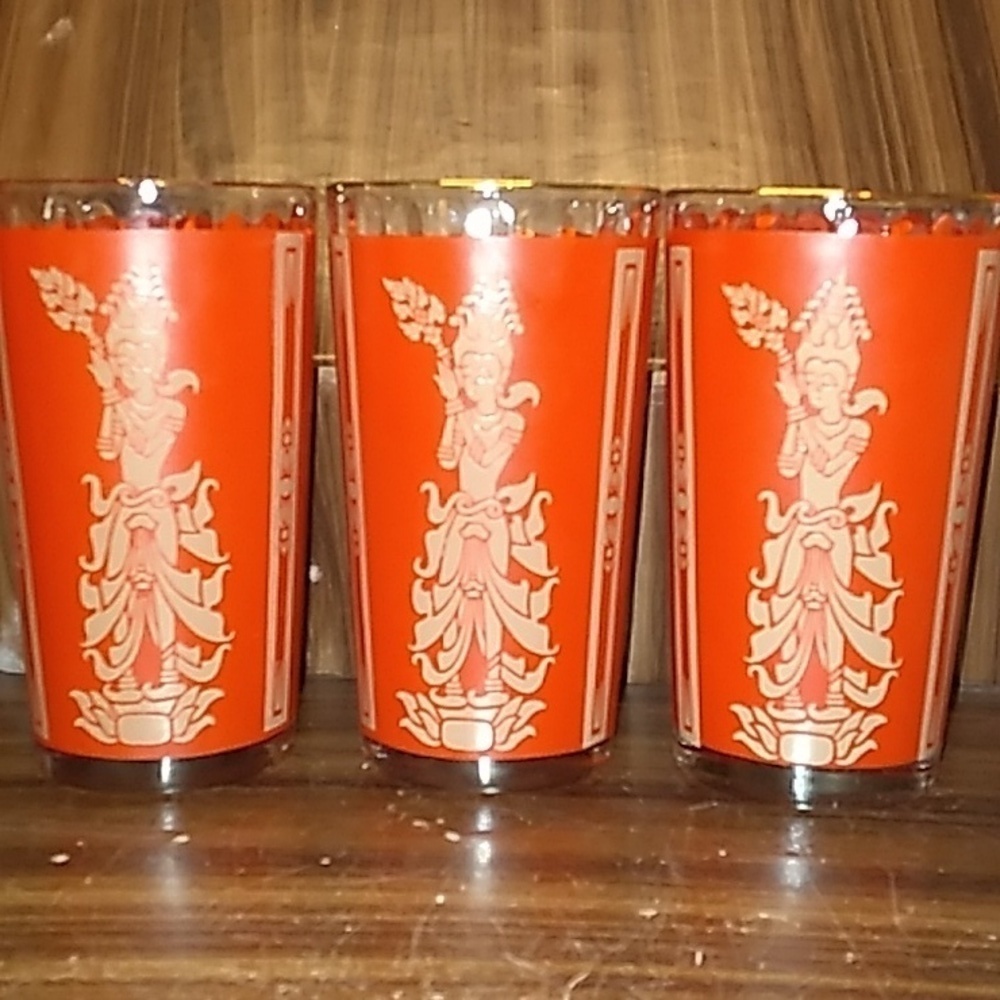 Vintage Culver MCM Thai Princess Hindu Highball set of 3